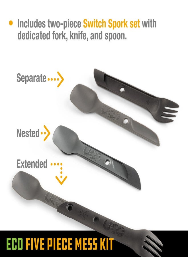 UCO Recycled ECO 5-Piece Camping and Outdoor Mess Kit with Bowl, Plate, Switch Spork Utensil Set - Image 5